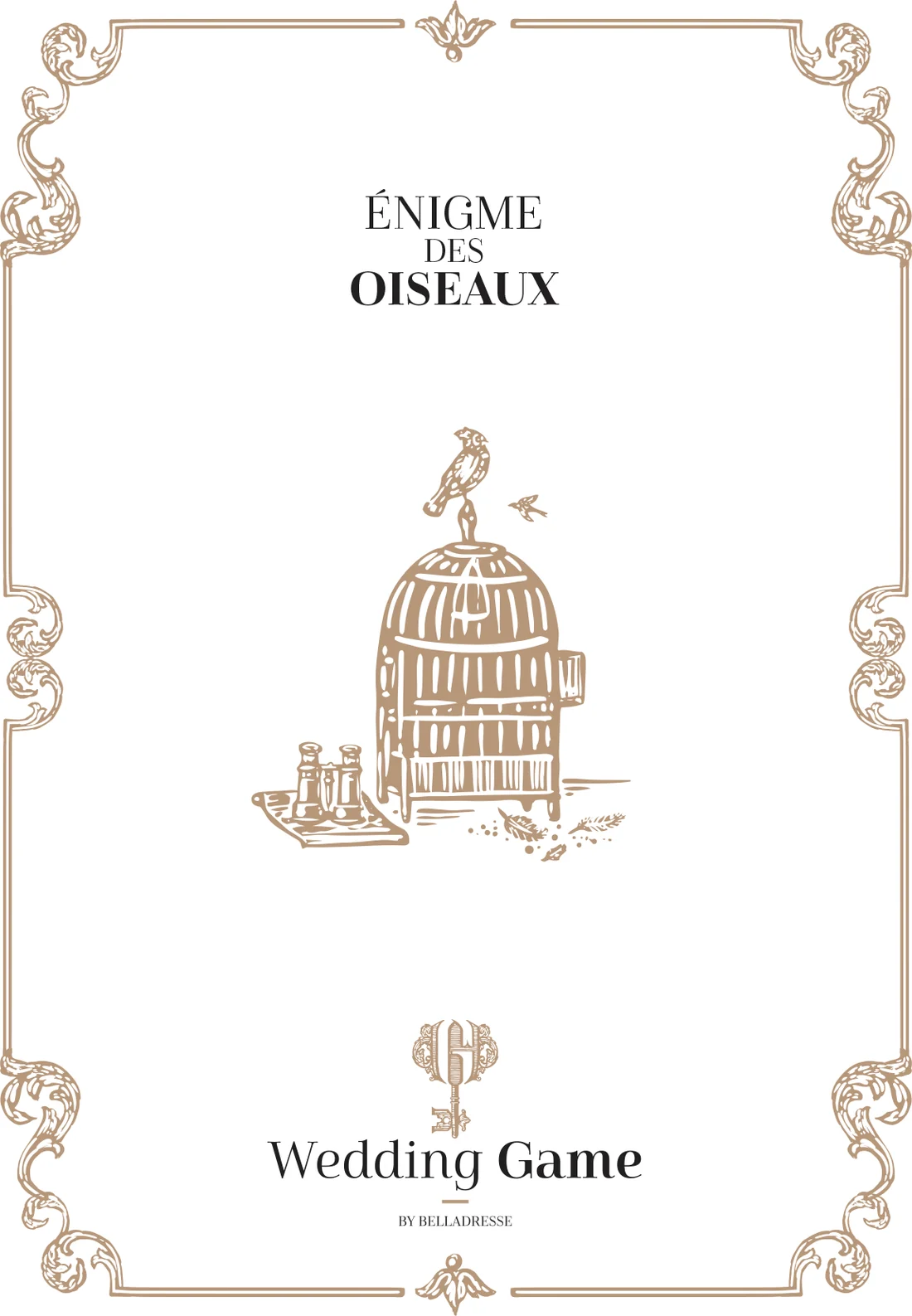 Carte de présentation de l’énigme Oiseaux Wedding Game à imprimer