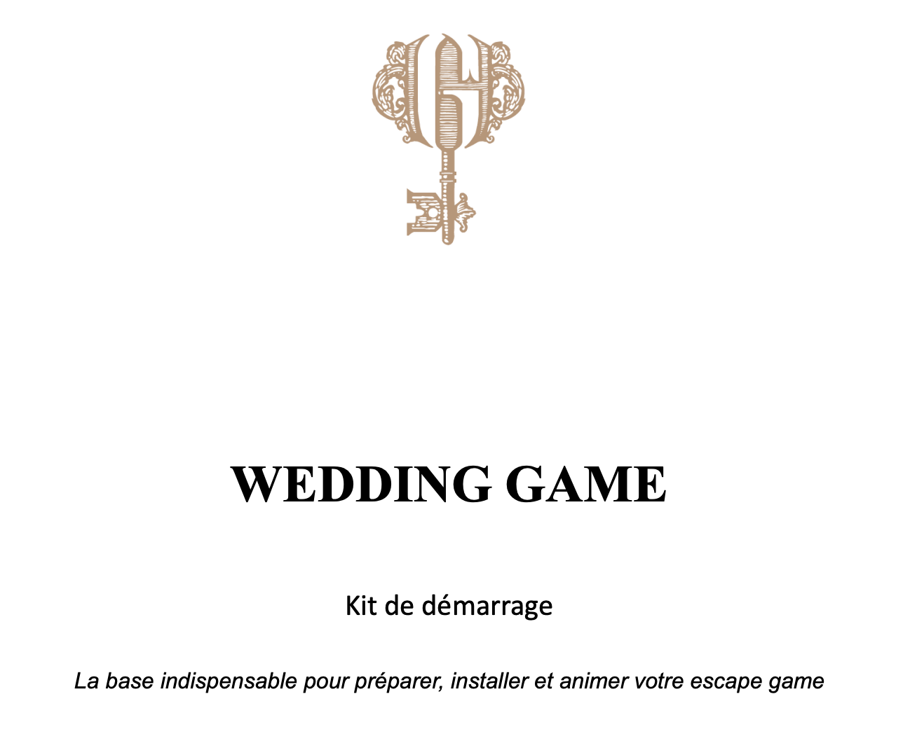 Couverture du kit de démarrage PDF Wedding Game pour préparer et animer un escape game mariage