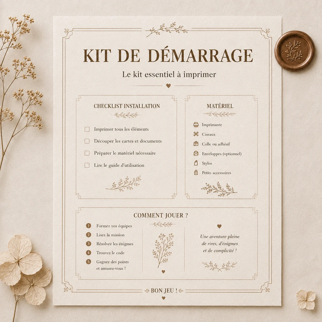 Couverture du kit de préparation PDF Wedding Game, sans énigmes ni objets
